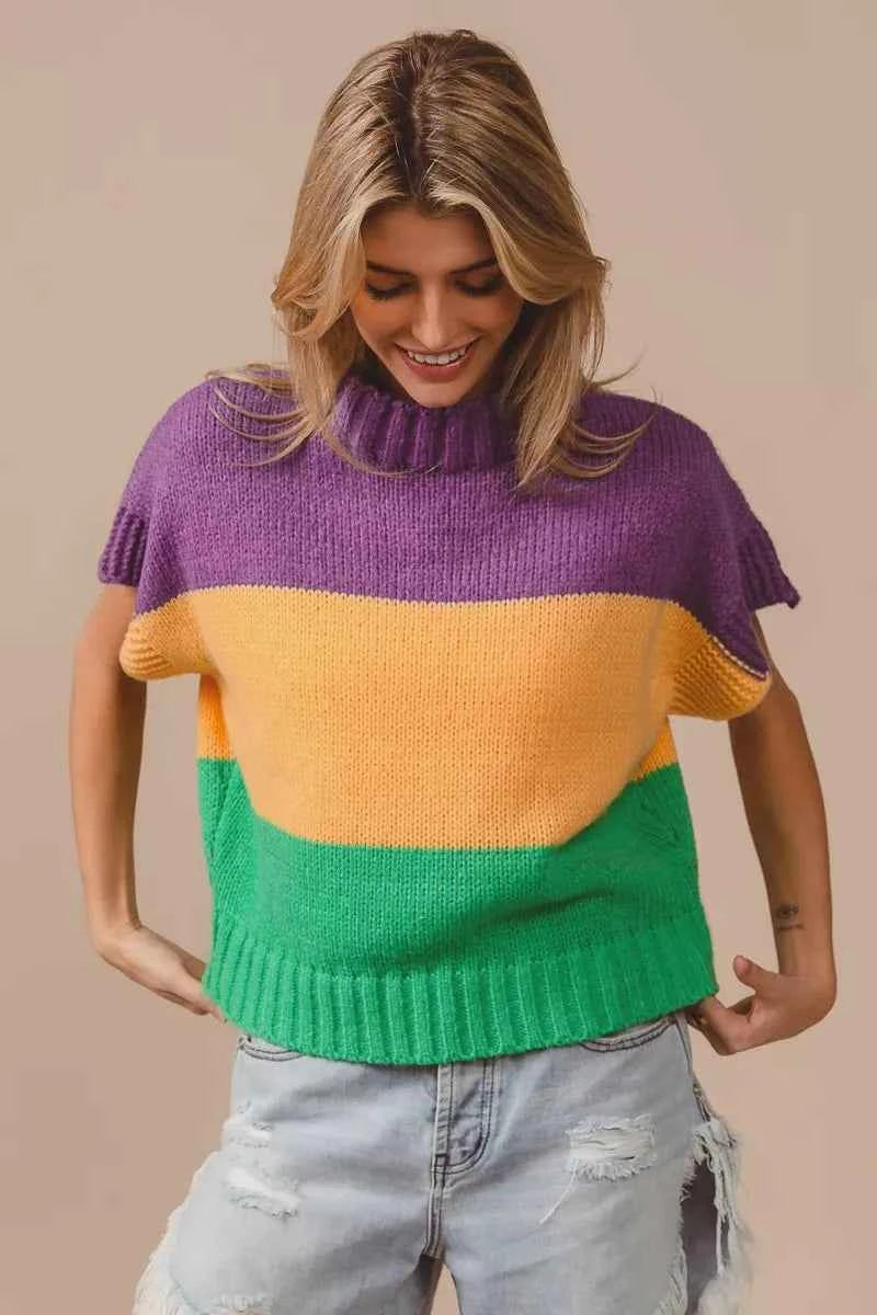 BiBi Mardi Gras Color Block Drop Shoulder Sweater Top 880a6d3a8dec4b6db5d3bff5a4c6ca17-Max-Origin