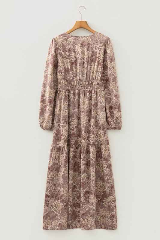 Floral Smocked High Waist Long Sleeve Dress 88123a15-f86e-454a-b7da-3bce78410c0b