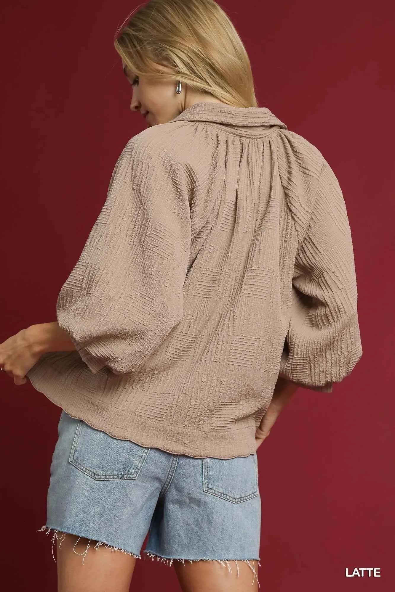 Umgee Oversized Balloon Sleeve Textured Blouse 88172107-3b91-4d14-8e75-340f36a6984c-Max-Origin