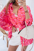 Rose Leopard Print Button-Up Crinkle Shirt