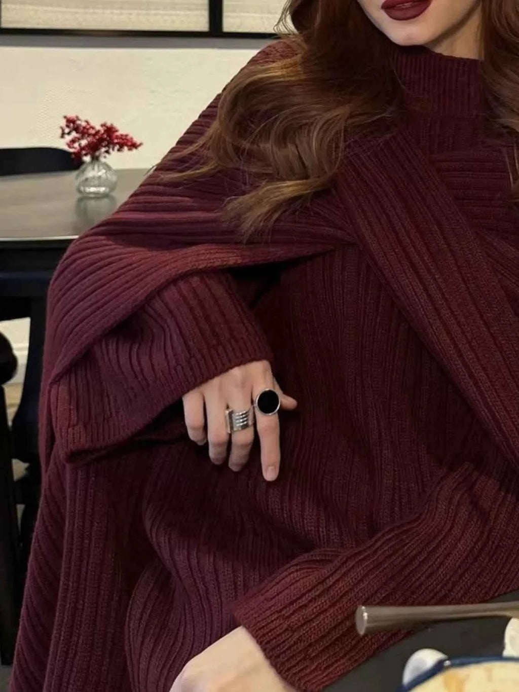 3-Piece Crew Neck Ribbed Sweater and Wide-Leg Pants Set with Scarf 88220cd0-577e-43db-87ca-5dabd0870fc8-Max-Origin