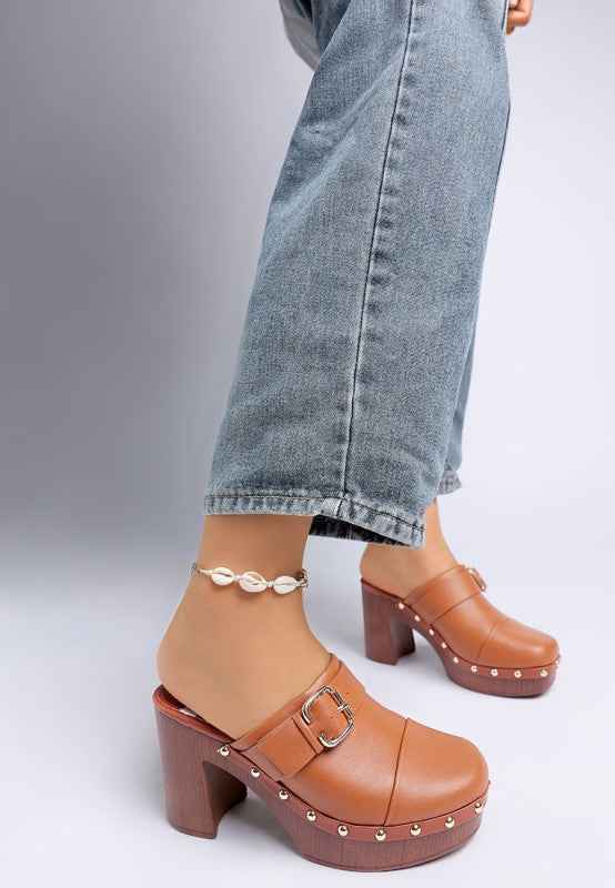 Septim Genuine Leather Studded Clog Heels 88296ff7-3fdb-45d5-b280-eeb54d72d799
