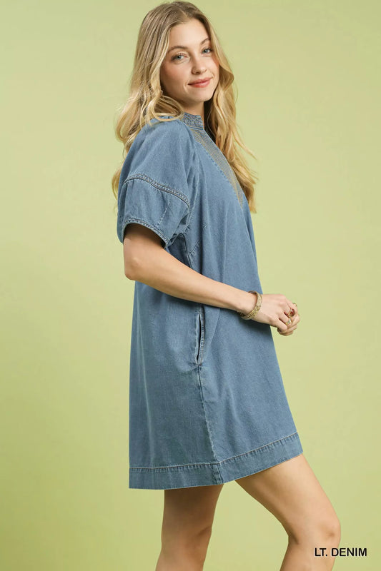 Denim Mini Dress with Contrast Thread 882b5791-7af6-4bed-a6bc-bcbbd0e2db3f-Max-Origin