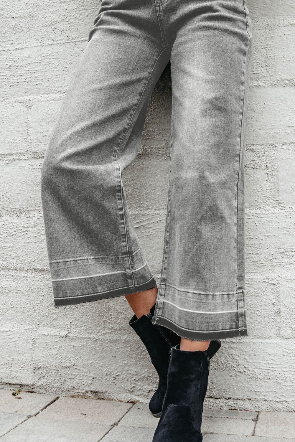 Gray Raw Hem Straight Leg Loose High Waist Jeans 882cb55ff6956c3a