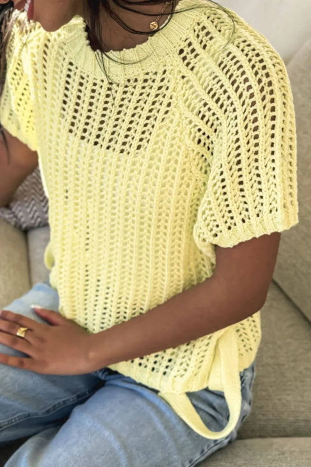 Hollow-out Crochet Side Tied Short Sleeve Knit Cover Up 882e63e0-911d-4e58-886b-ea398cc6e396-Max-Origin