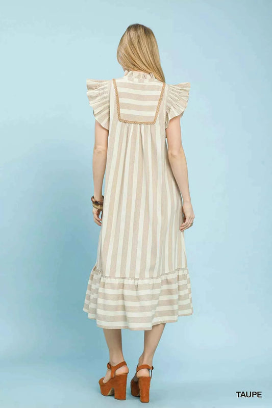 Stripe Ruffle Sleeve Tiered Midi Dress 88302c2e-2781-4218-896a-f1292a43db46-Max-Origin