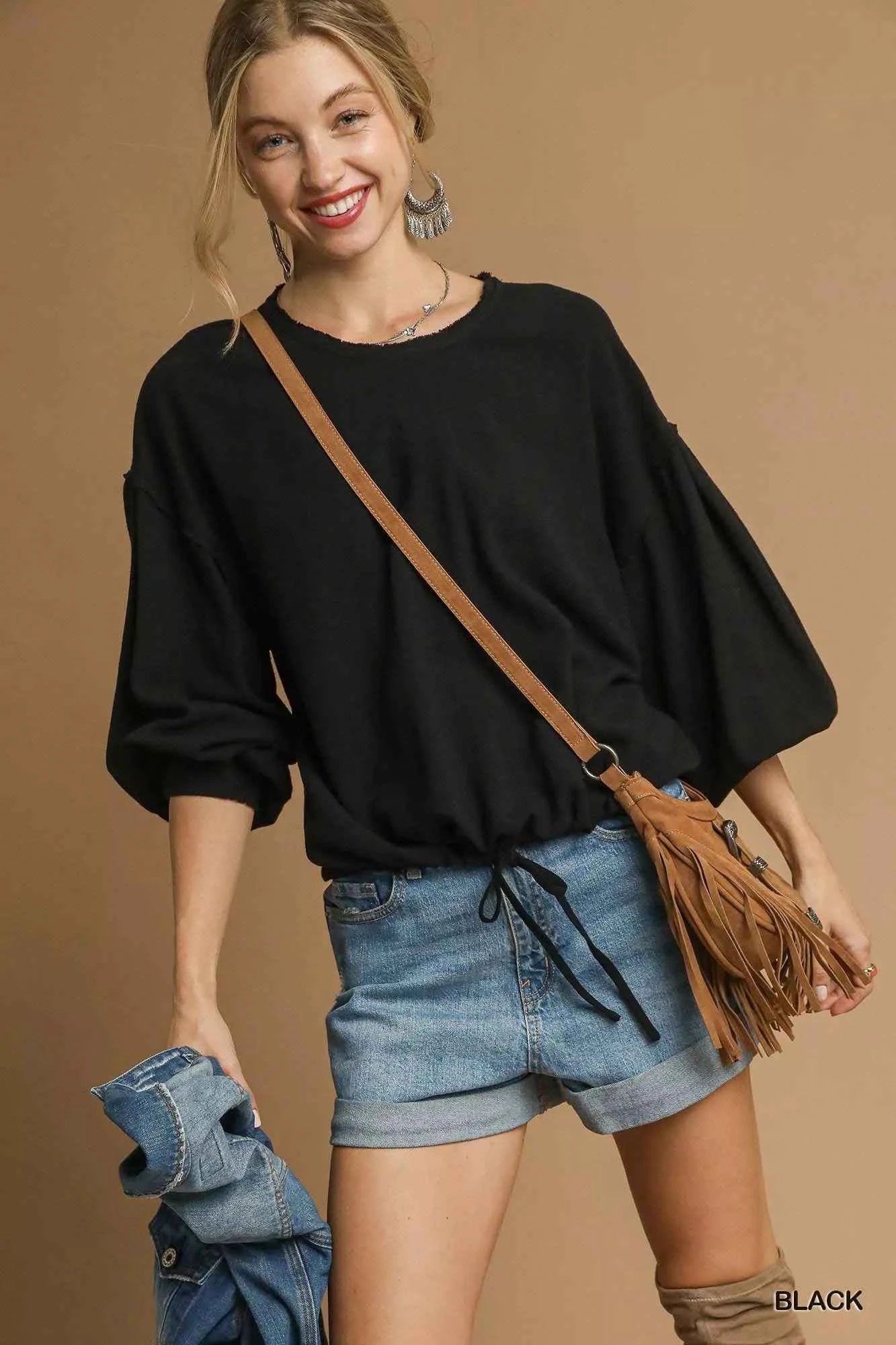 Umgee Full Size Linen Long Sleeve Top with Drawstring Plus Size 8830c8f9-b52c-4e1b-868f-5c24fe4479a2-Max-Origin