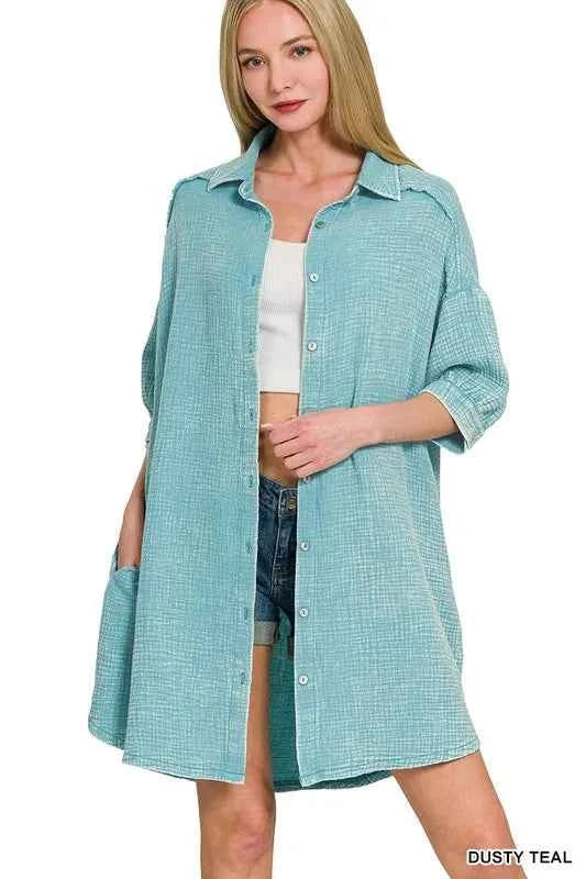Washed Double Gauze Button Down Shirt Dress 8832c6ac4c1443bba312f7b4f3bfe2ca-Max-Origin