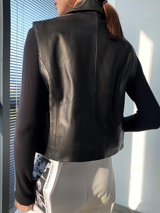 Women's Genuine Sheepskin Leather Vest | Sleeveless Jacket