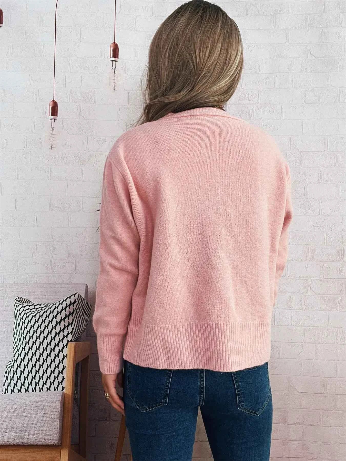 Ribbed Button-Front Knit Cardigan