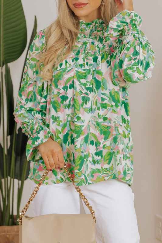 Milena Sleeve Shirred Mock Blouse 88480d8a-8545-461f-8c03-fe3db55d202f