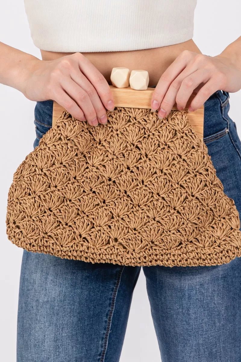 Fame Straw Braided Wooden Frame Cluch Bag 884826d3-a2cd-4be8-a172-bb83825ca7b8-Max-Origin