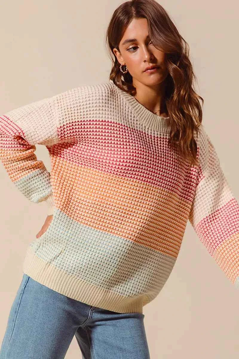 SO ME Multi Color Block Long Sleeve Sweater 88591fd5446745adb9147668bdfd95bb-Max-Origin