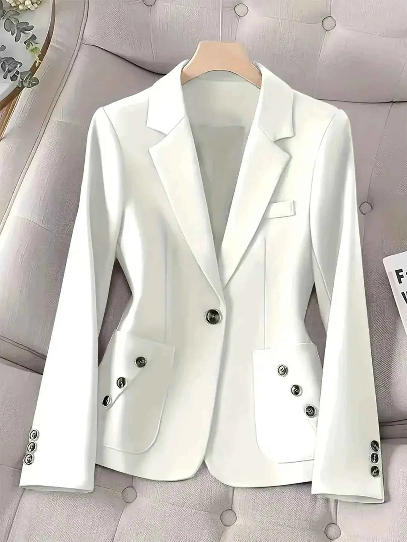 One-Button Blazer with Pockets White 885c43120c364d93a66e6d165e721aac-Max-Origin