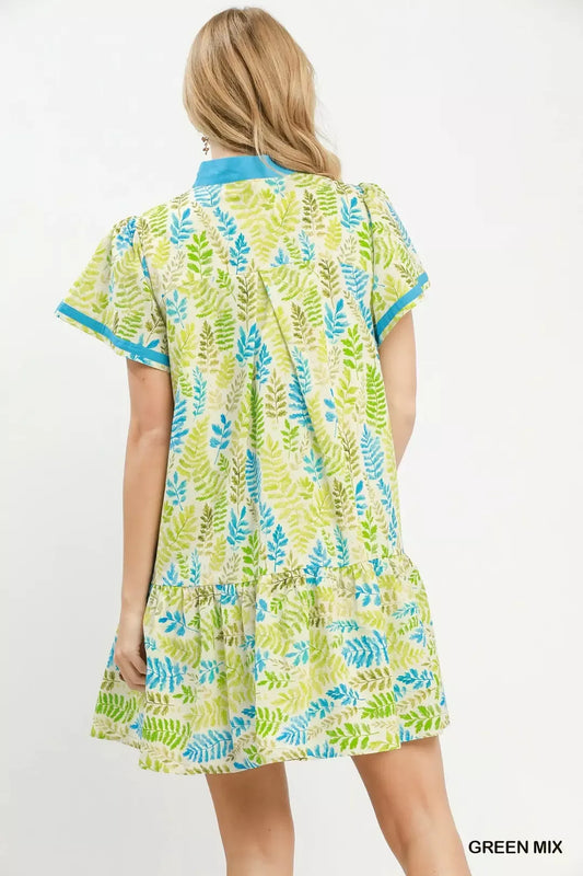 Leaf Print Flutter Sleeve Tiered Mini Dress 885f9aa3-7dd6-4758-b8b7-76149cc9fb46-Max-Origin