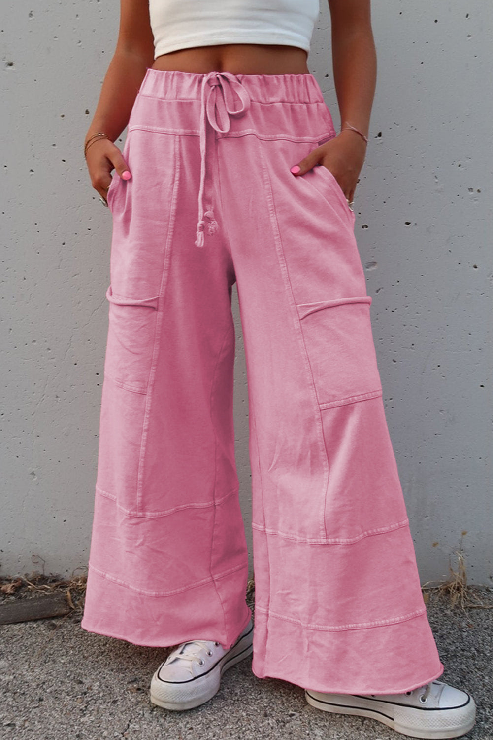 Black Mineral Wash Exposed Seam Wide Leg Cargo Pants Bonbon 100%Cotton 88617647b2550691