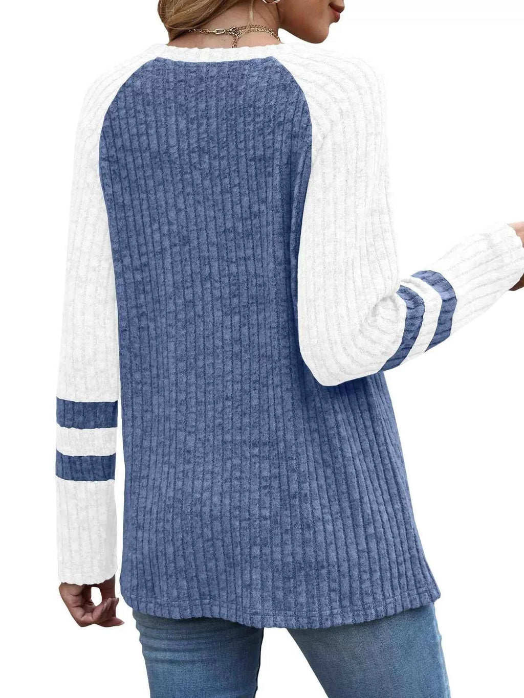 Ribbed Round Neck Raglan Sleeve Top 88621718d89149779a48a81ce4983588-Max-Origin