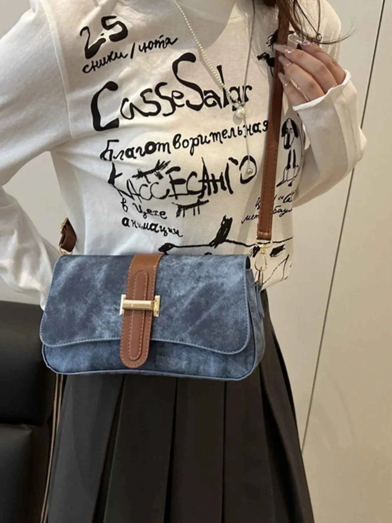 Leather Buckle Strap Crossbody Bag Dark Blue One Size 8864e394-f2ec-431d-b301-5f5f6eca6ab0-Max-Origin