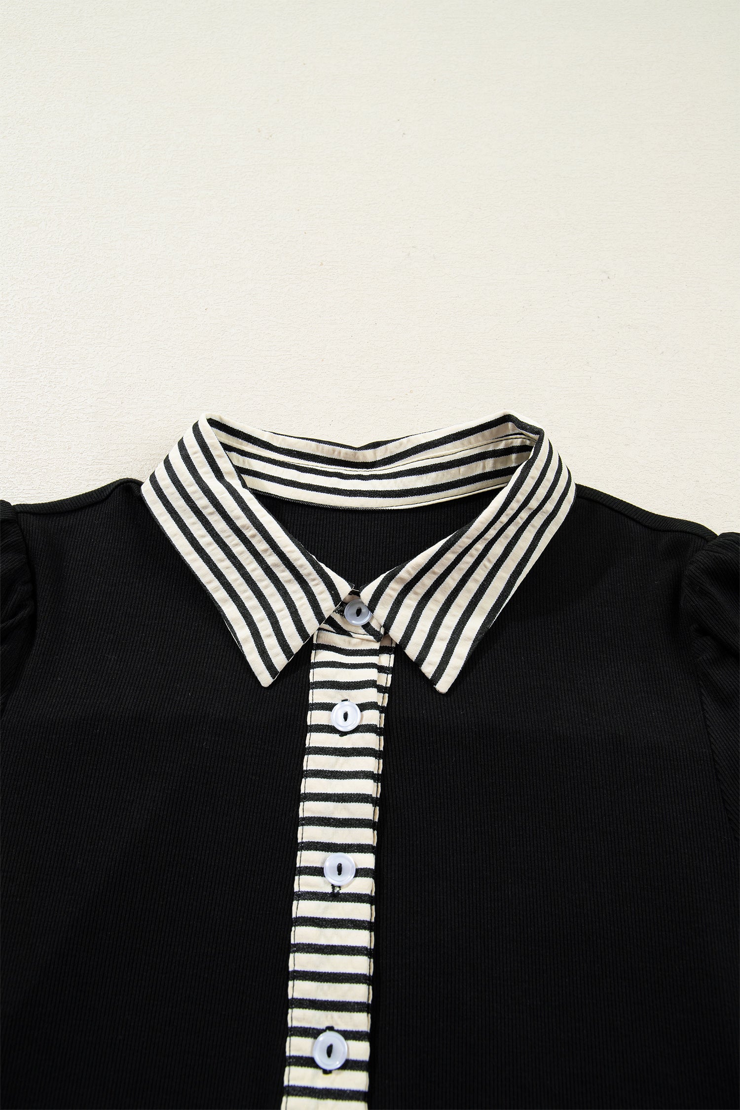 Black Stripe Detail Polo Collar Half Buttons Tied Short Sleeve Shift Mini Dress 886867f96f67b6ef