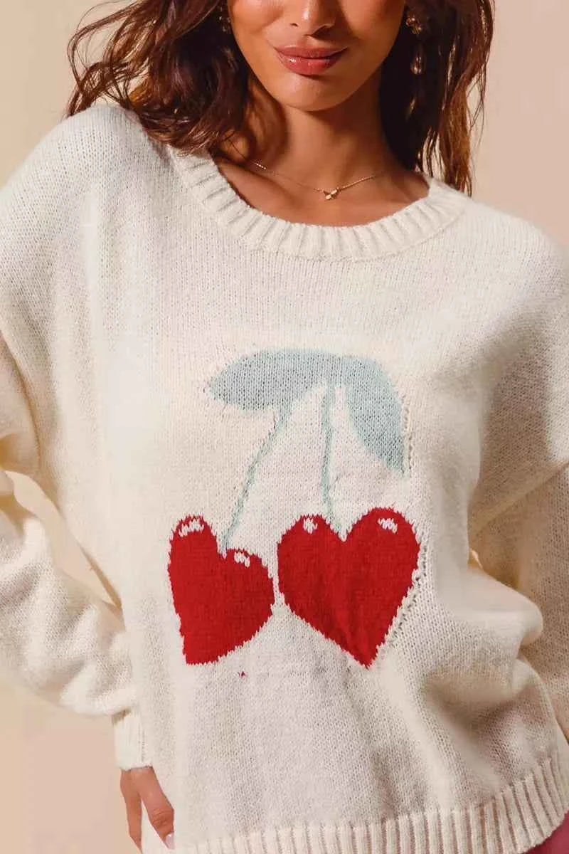 SO ME Heart Cherry Knitted Valentine Sweater Top 8869c05455a44f8993d4910aedfb5aea-Max-Origin