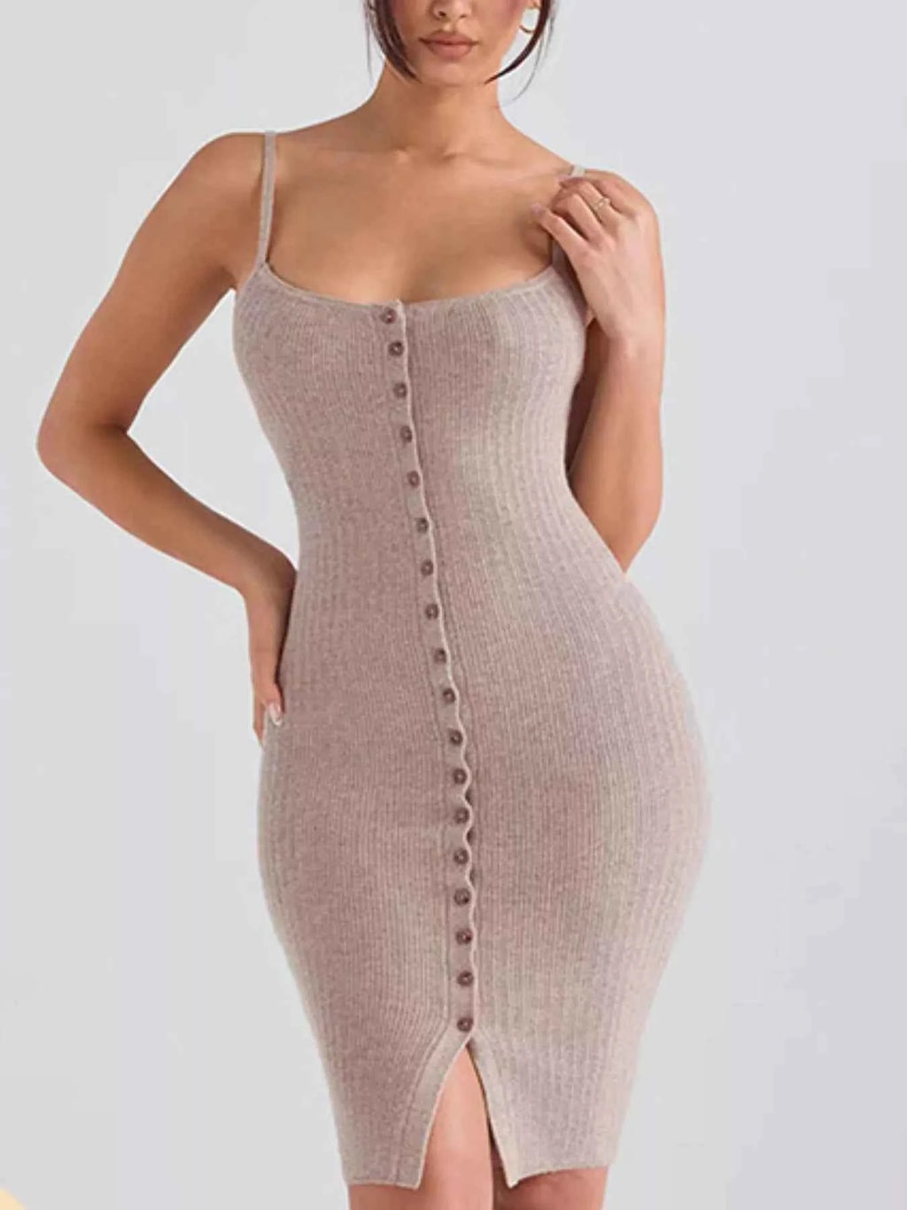 Ribbed Button-Front Bodycon Sweater Dress Mocha 886af579-0054-4cb1-b168-953773f4d174-Max-Origin