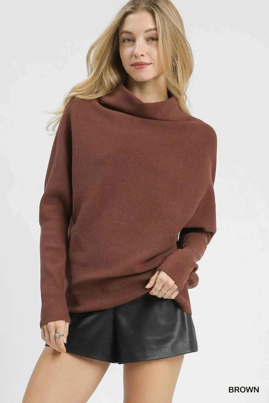Umgee Draped Turtleneck Long Sleeve Knit Top Brown 886bcc14-f629-4ff4-9ab9-e504b2d2696b-Max-Origin