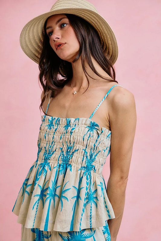 Palm Tree Smocked Bodice Adjustable Cami Top 886c9f14-5ae7-49e2-8fe9-7f34137b93db-Max-Origin