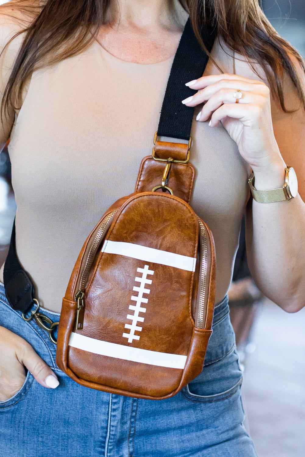 Brown PU Leather Football Mini Crossbody Bag 887191b83563a1da