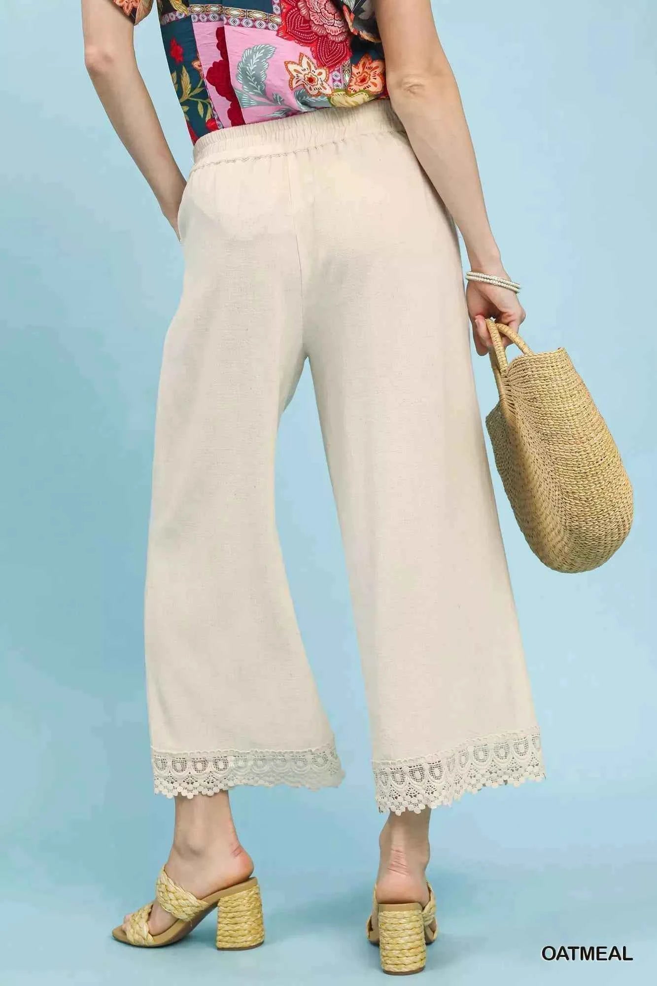 Umgee Linen Wide Leg Cropped Pants with Lace Trim 88785700-8b79-43c1-9299-2f5c7270d7d0-Max-Origin