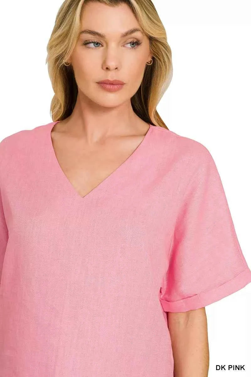 Zenana Linen V-Neck Cuffed Sleeve Top 887a755006c64d258a340bb7acdfe942-Max-Origin