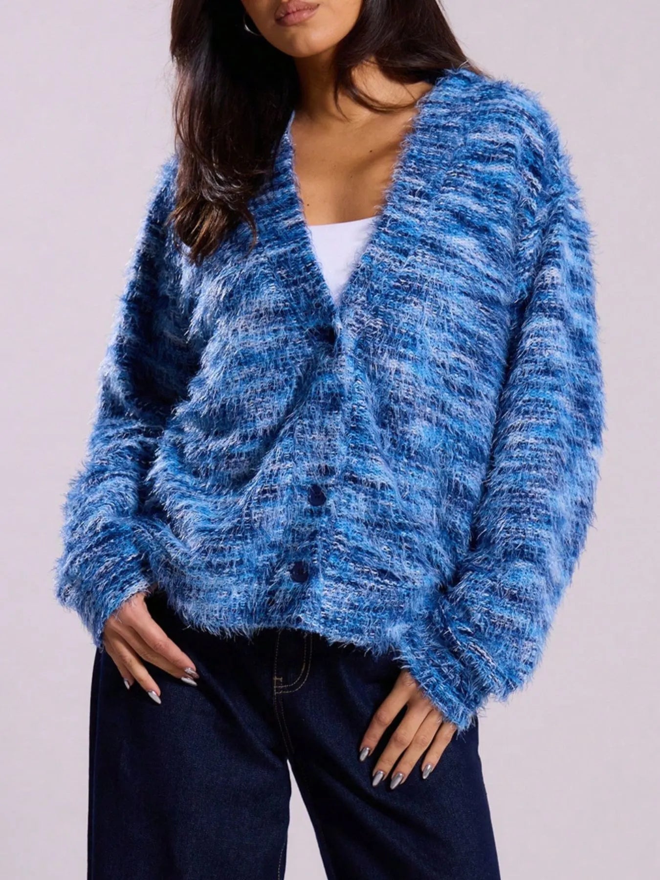 V-Neck Long Sleeve Cardigan Blue 887a7e47-8624-426f-8e11-4d34cb52b553-Max-Origin