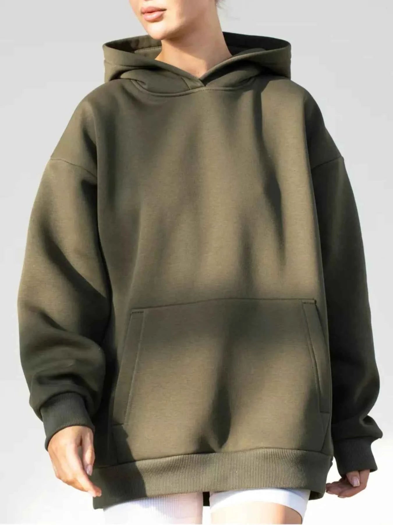 Kangaroo Pocket Long Sleeve Hoodie Army Green 888badf6-a812-4b96-afcd-911c6e2c5c4e-Max-Origin