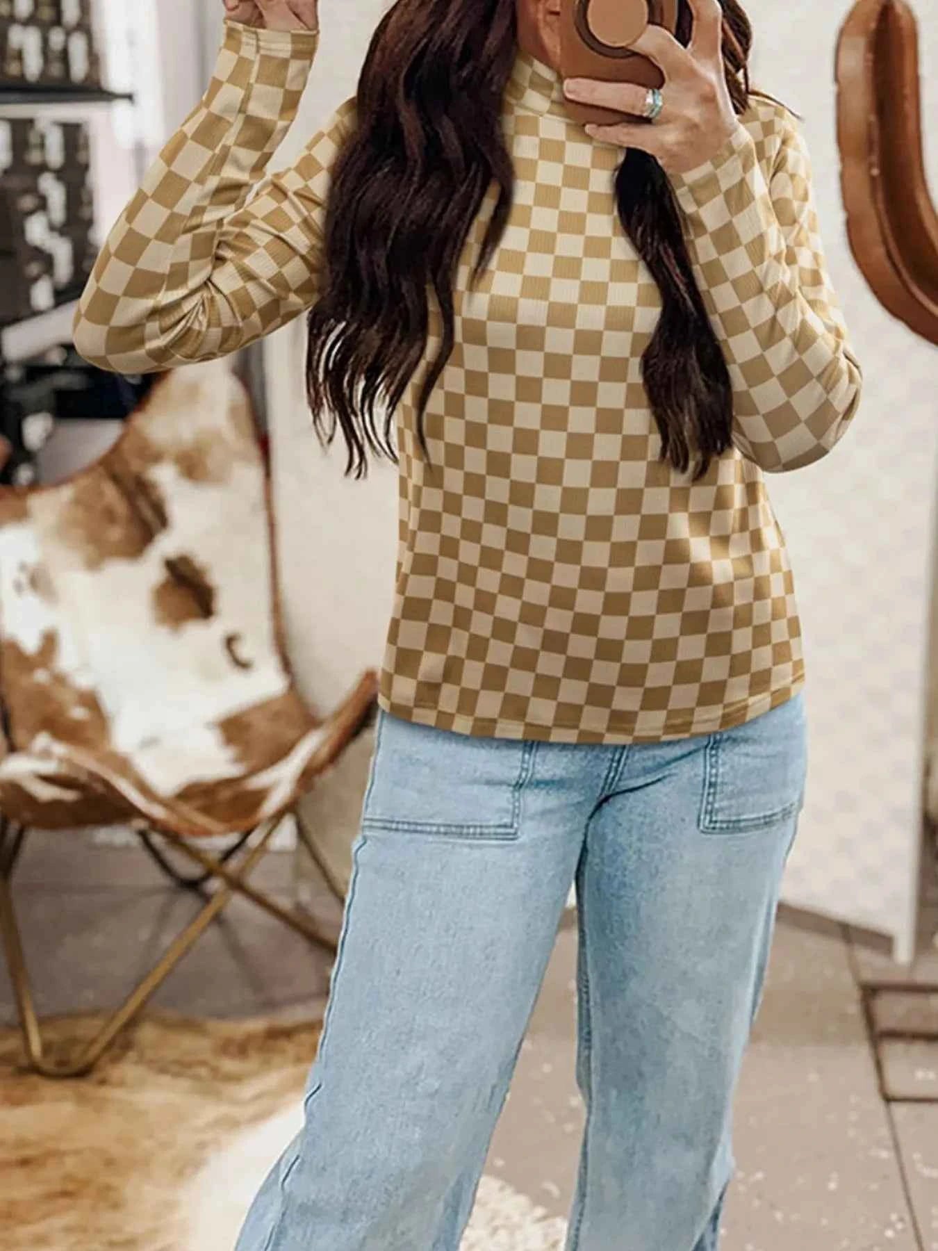 Check Pattern Turtleneck Slim Long Sleeve Tee 889db0ad-0b82-45e9-bd3d-bf0fa1fbf2f7-Max-Origin