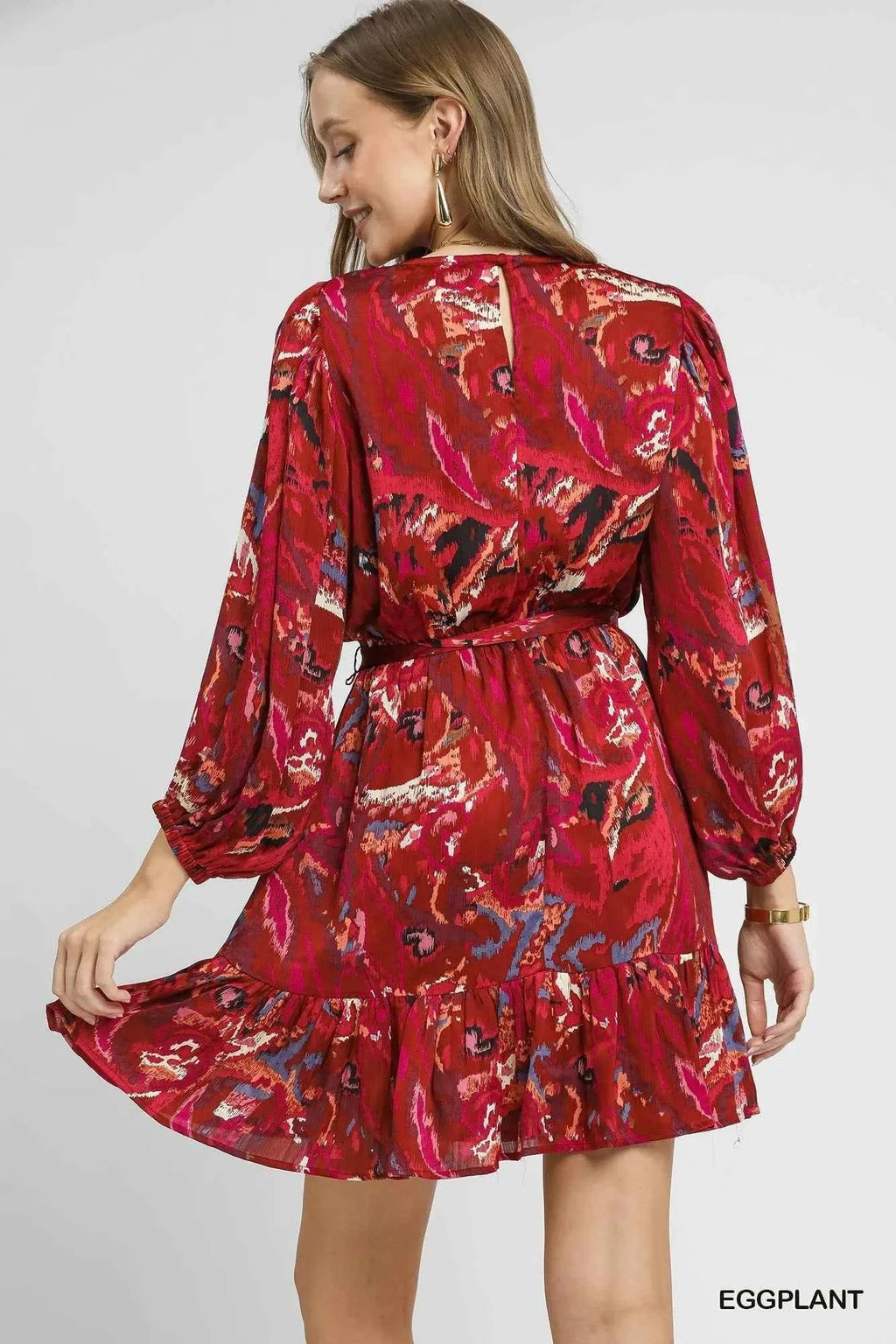 Umgee Ruffled Hem Printed Balloon Sleeve Dress 88a13384-2250-4eba-9428-eaa764c58331-Max-Origin