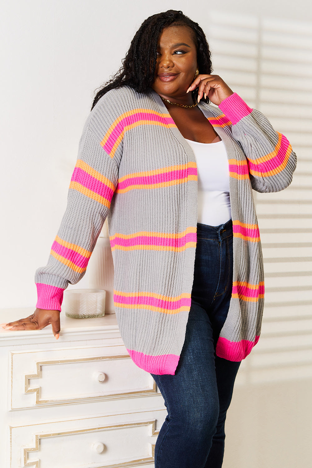 Woven Right Ribbed Long Sleeve Cardigan 88a77f85d1f54d1097ab1d9304de2f3f-Max