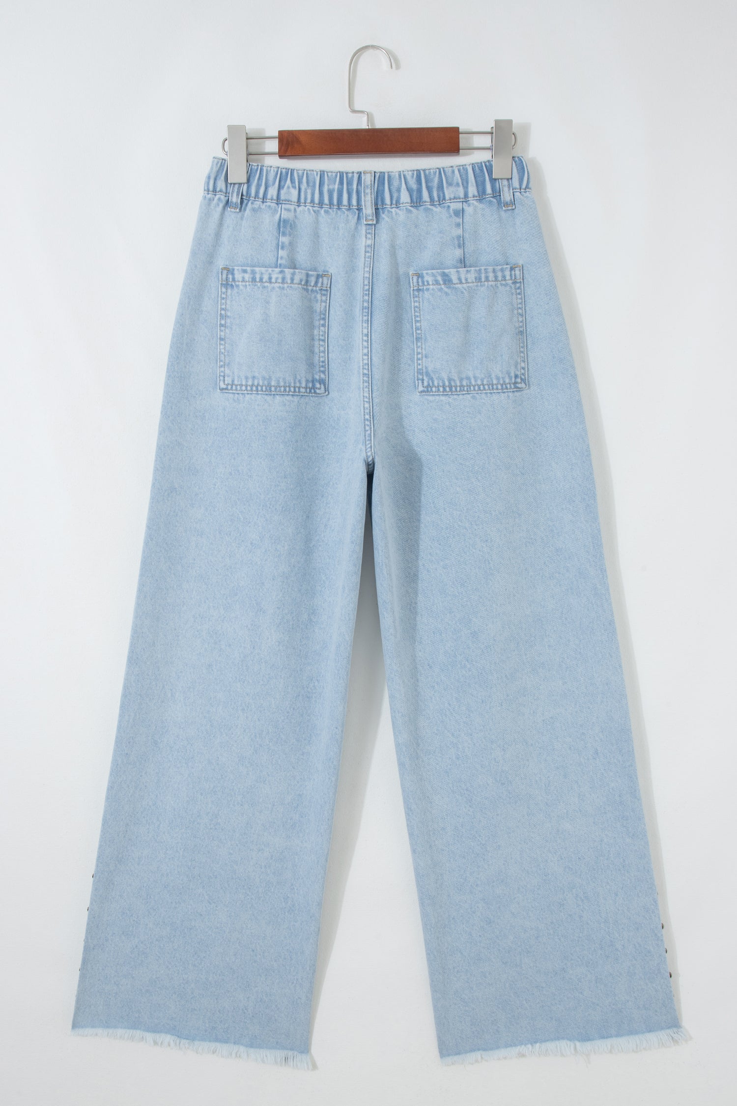 Beau Blue Studded Side Slit Leg Frayed Pocketed Wide Leg Jeans 88ad859c22a4b948