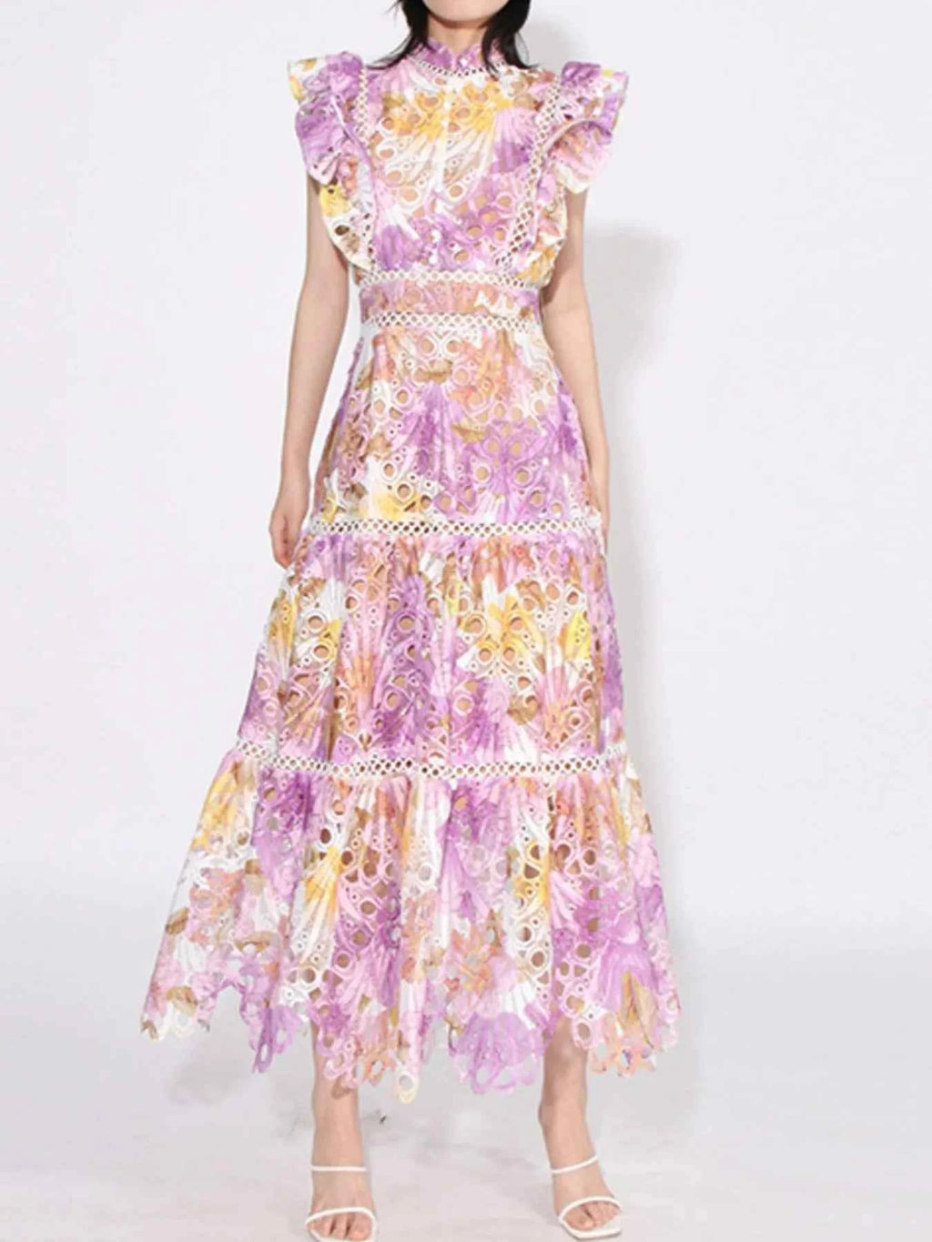 Ruffled Hollow Out Tiered Midi Dress 88b16722-3baf-4809-a4cf-29ed4e111479-Max-Origin