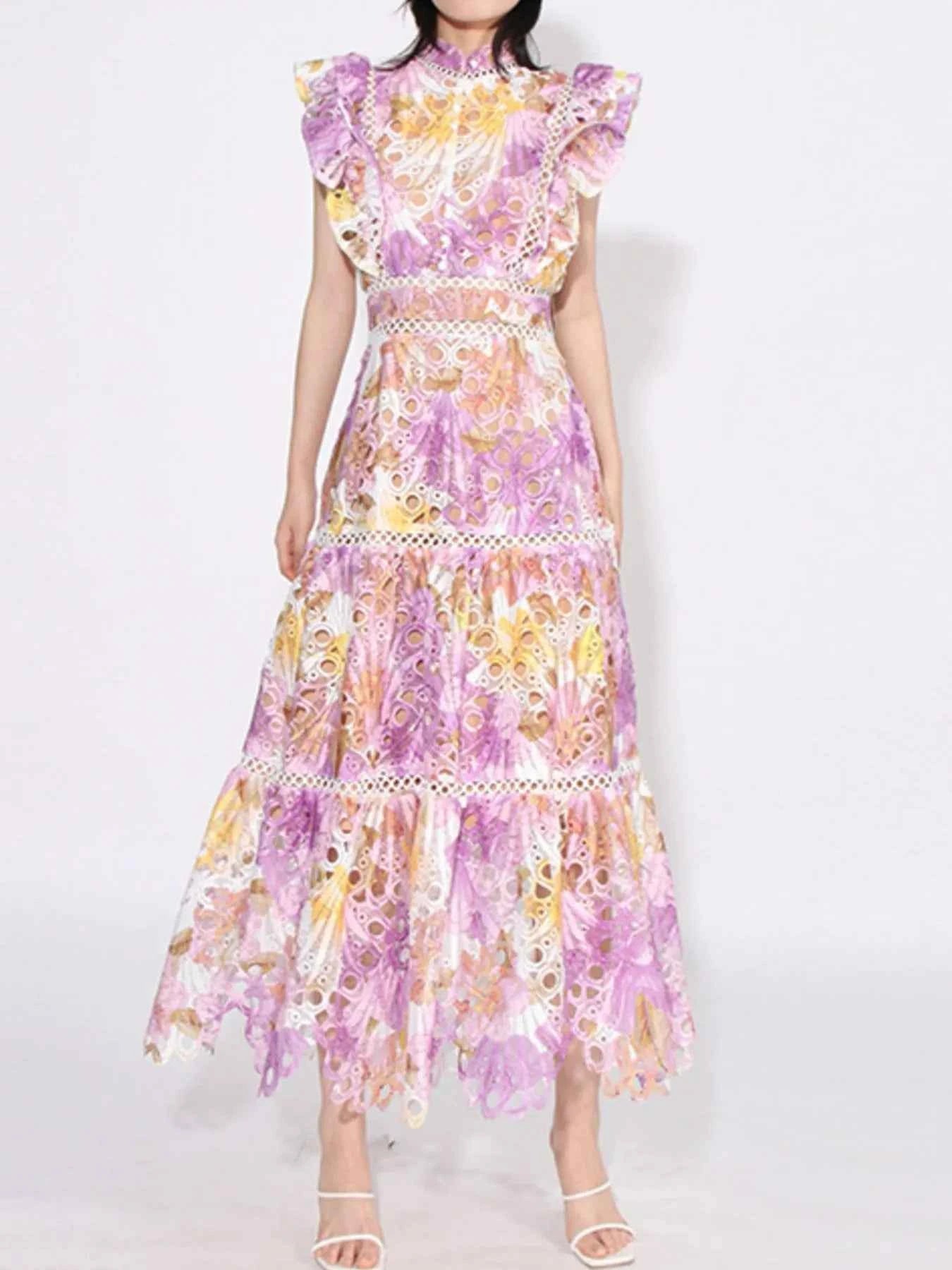 Ruffled Hollow Out Tiered Midi Dress 88b16722-3baf-4809-a4cf-29ed4e111479-Max-Origin