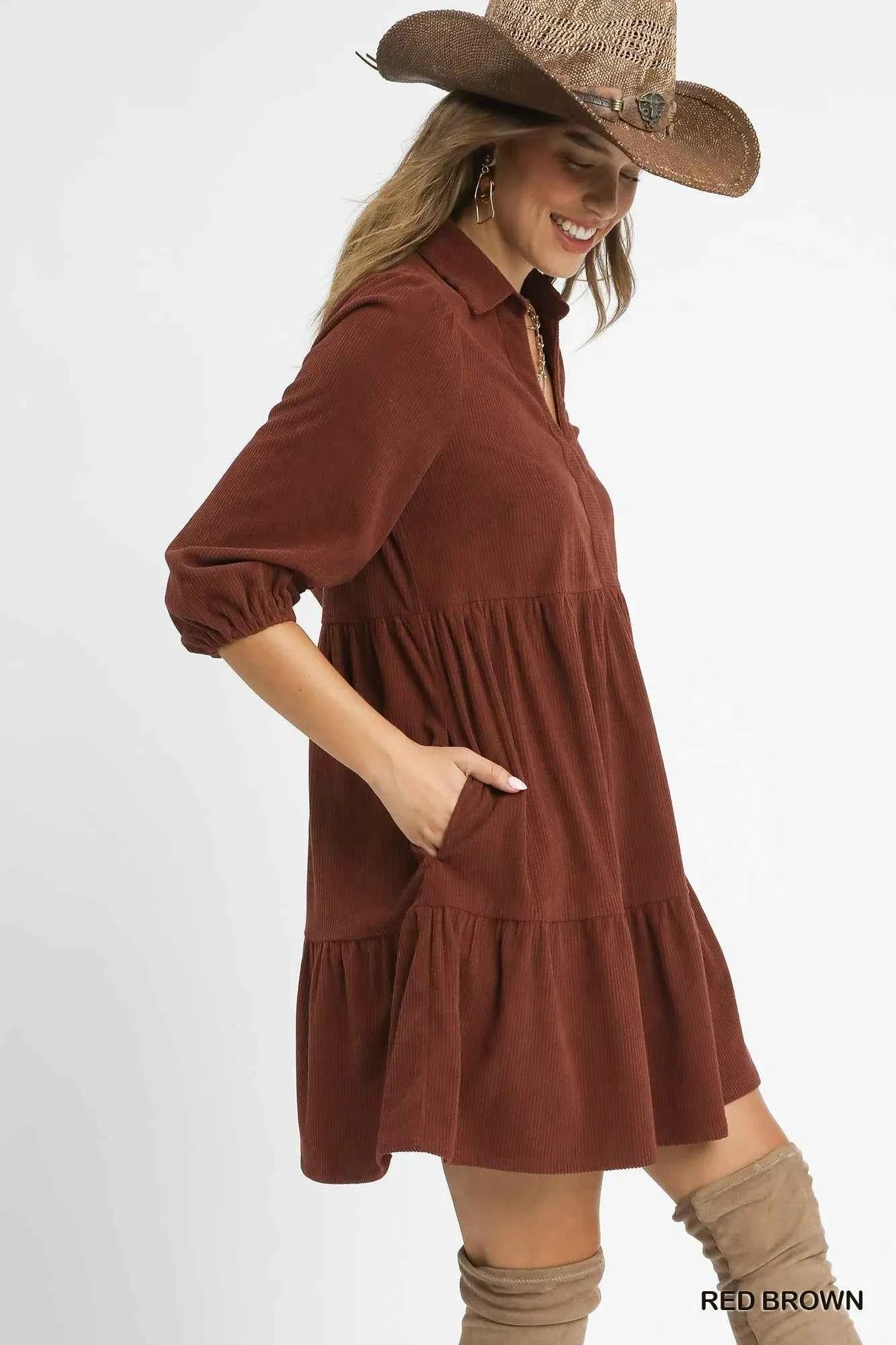 Umgee Tiered Corduroy Mini Dress with Balloon Sleeves 88b52d9a-069c-4467-84c3-da52c7e2460a-Max-Origin