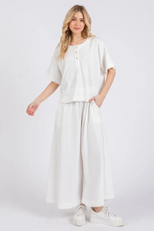 Ces Femme Half Button Half Sleeve Top and Pants Set White 88b6591d-adbe-4c06-b7c0-0afb8fa24cb8-Max