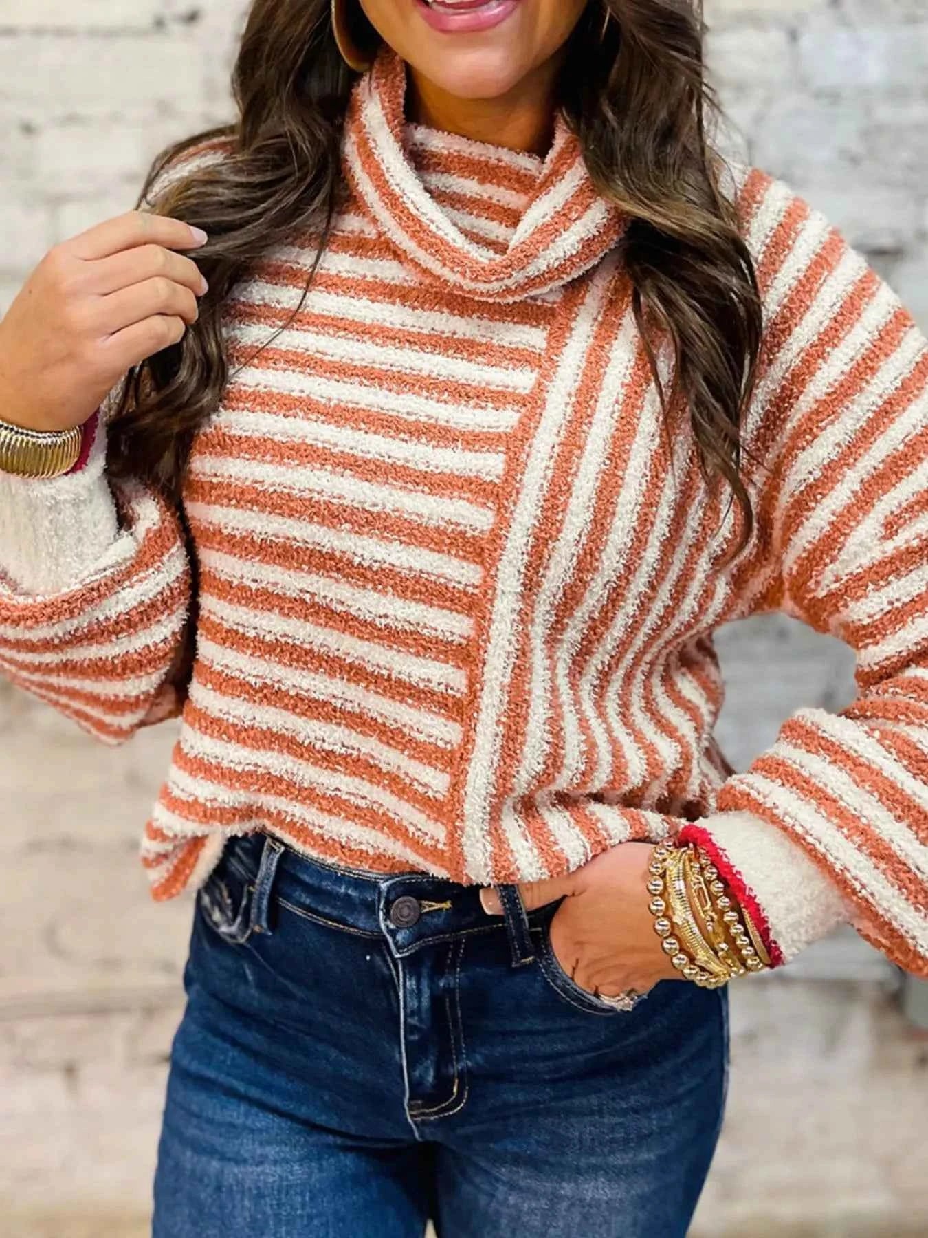 Striped Cowl Neck Long Sleeve Sweater 88b839ef-40df-4257-a7f1-c8b6c476df98-Max-Origin