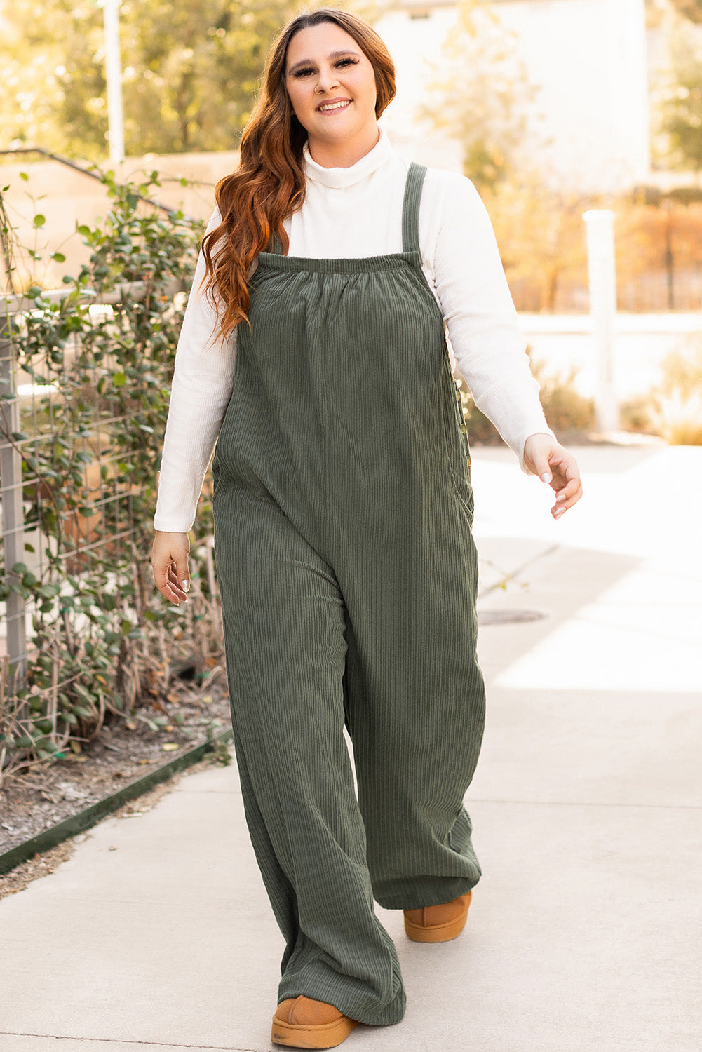 Jungle Green Plus Size Side Pockets Corduroy Overall 88ba9d72924d7f39