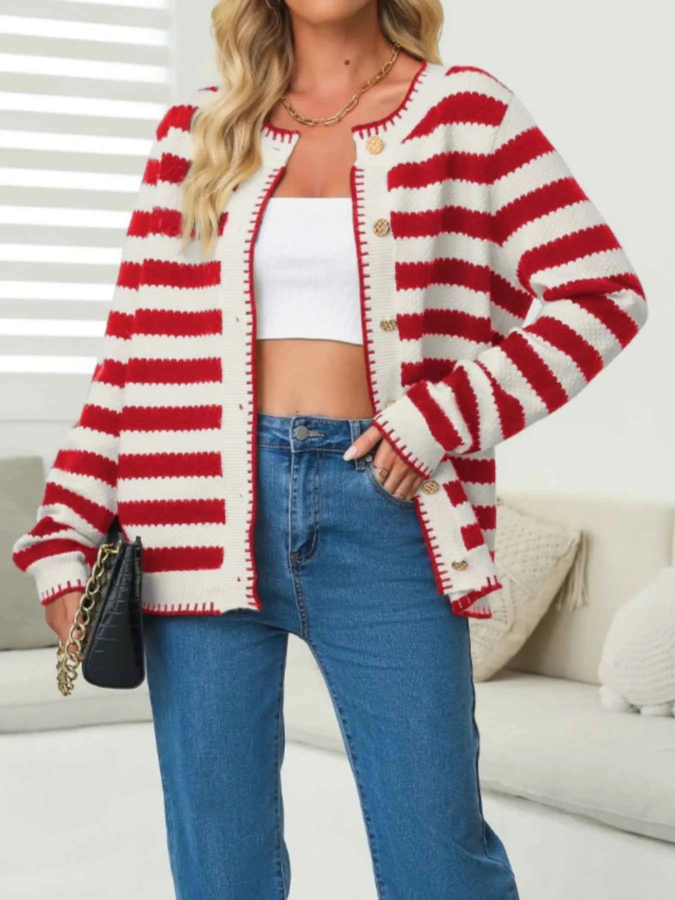 Button Down Striped Long Sleeve Cardigan 88bd4037-338c-42fc-85d2-372f986b02fd-Max-Origin