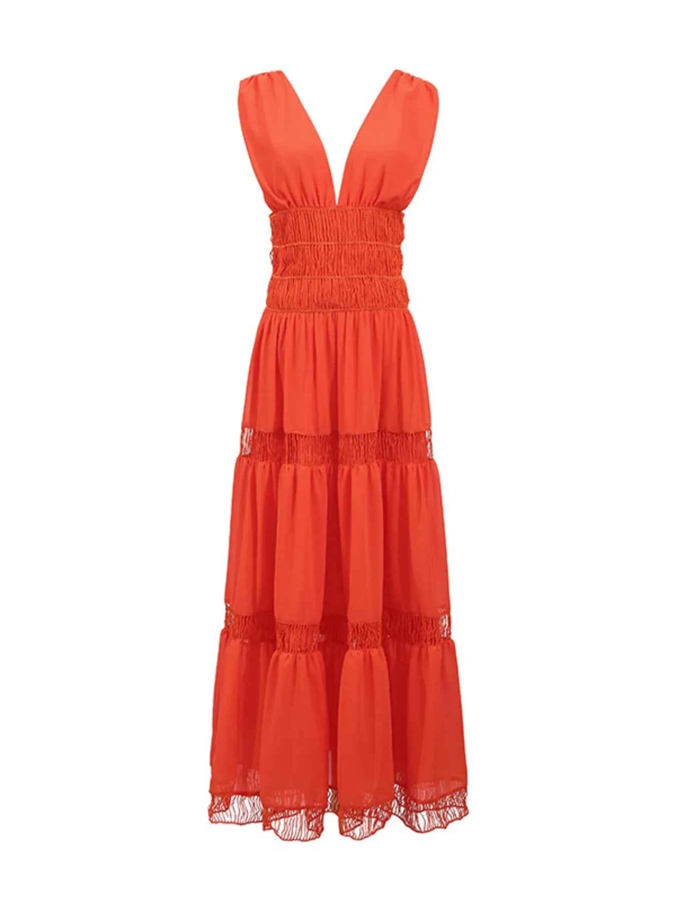 Tiered V-Neck Sleeveless Maxi Dress Orange 88bdca2e8ebd4f2e8031d380dcf69954-Max-Origin