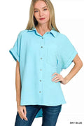 Zenana Woven Airflow Button Down Shirt SKY BLUE 88c1057183994bccace3458a746cfbbf-Max-Origin