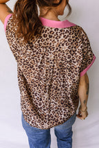 Leopard Print Contrasted Trim Animal Short Sleeve Shirt 88cec6ec3f67a50e