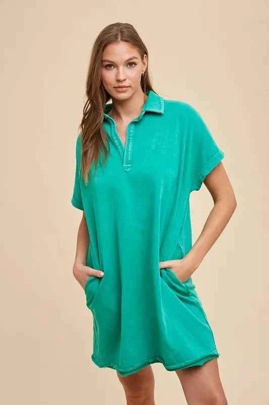 Annie Wear Mineral Washed Johnny Collar Short Sleeve Dress 88d20540-af01-4a69-933b-0b6f1b7d21cd-Max