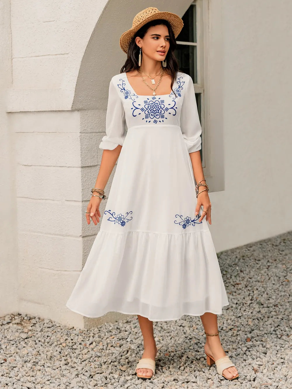 Printed Square Neck Balloon Sleeve Dress 88d832e4-f21f-4966-b0ad-75ea524124b5-Max