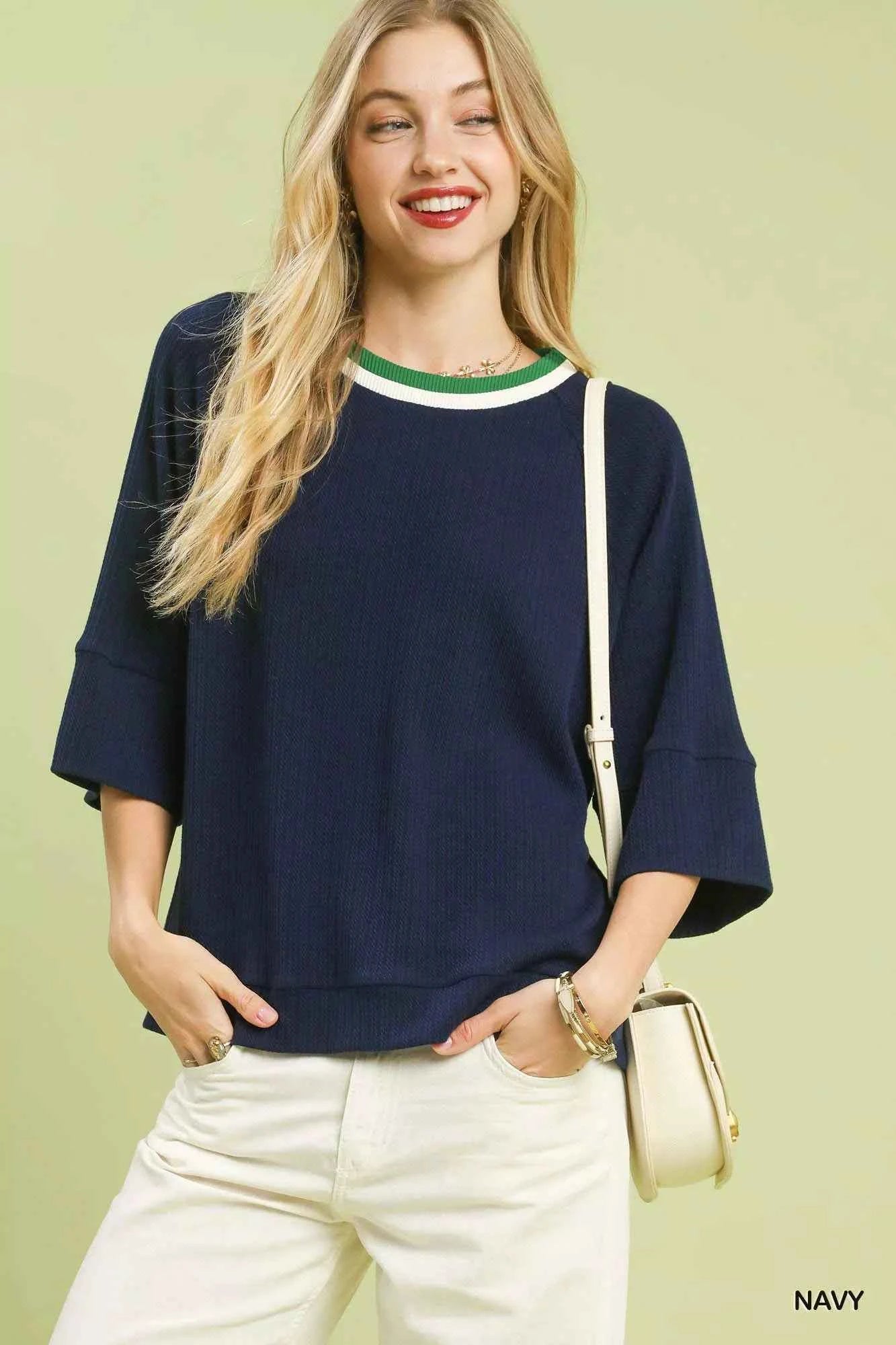 Ribbed Knit Top with Contrast Trim NAVY 88da87c9-8f4a-40c7-9f51-d17bacc74a39-Max-Origin