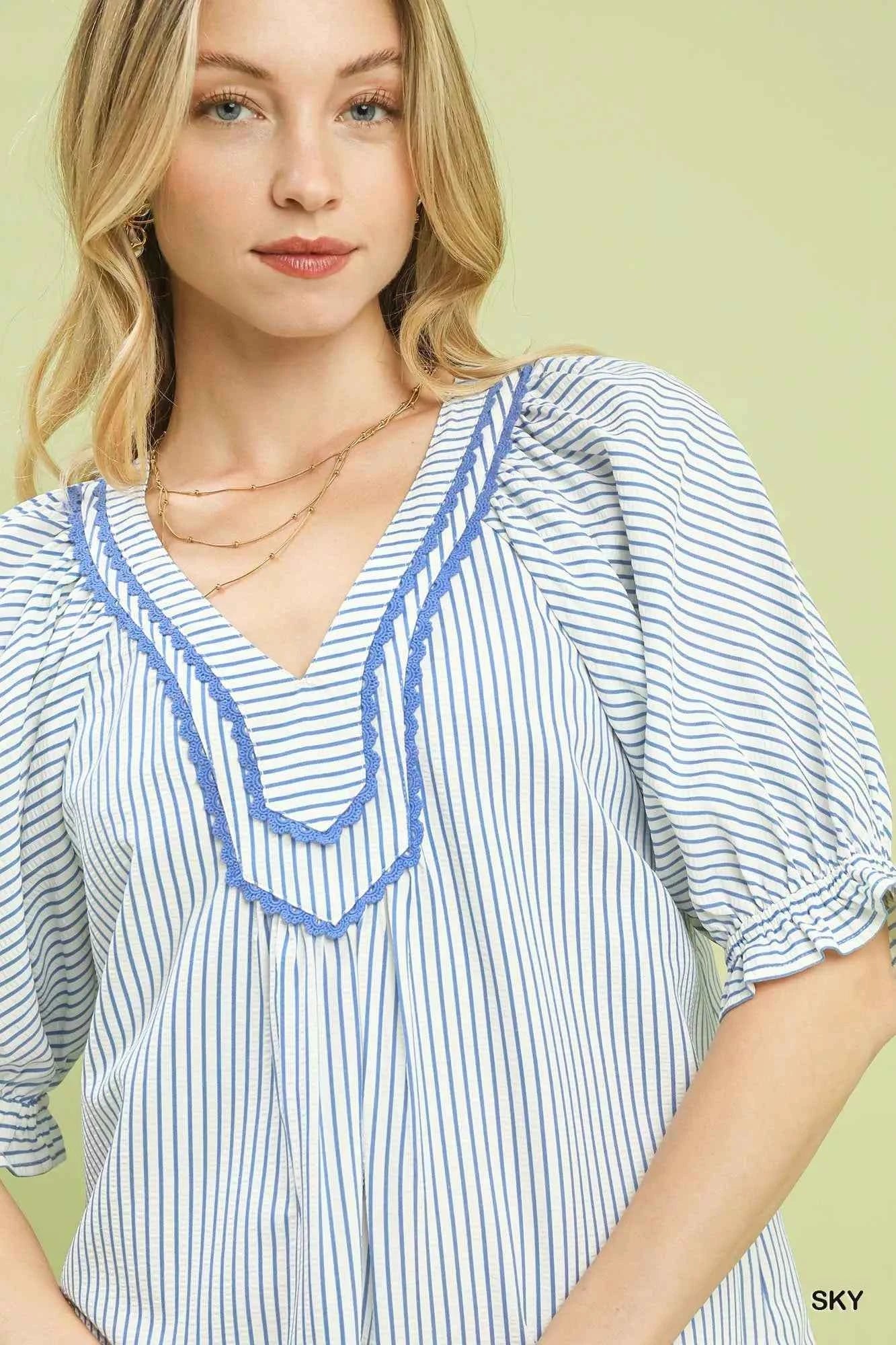 Umgee Stripe V-Neck Blouse 88e216f3-60a2-4a9e-a298-68e336e298f1-Max-Origin
